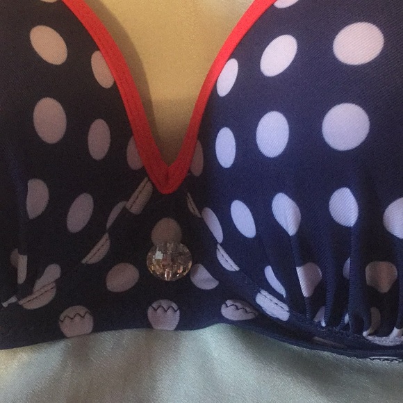 NAVY BLUE MOLDED CUP BIKINI WITH WHITE POLKA DOTS - Picture 4 of 8